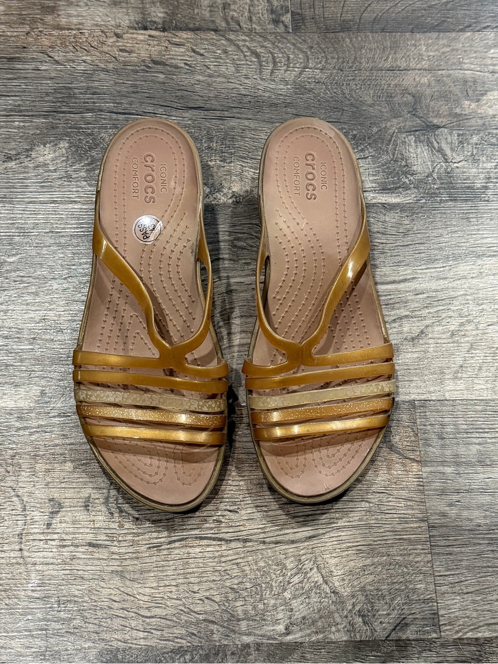 CROCS Women's‎ Metallic Gold Strappy Slide Sandals